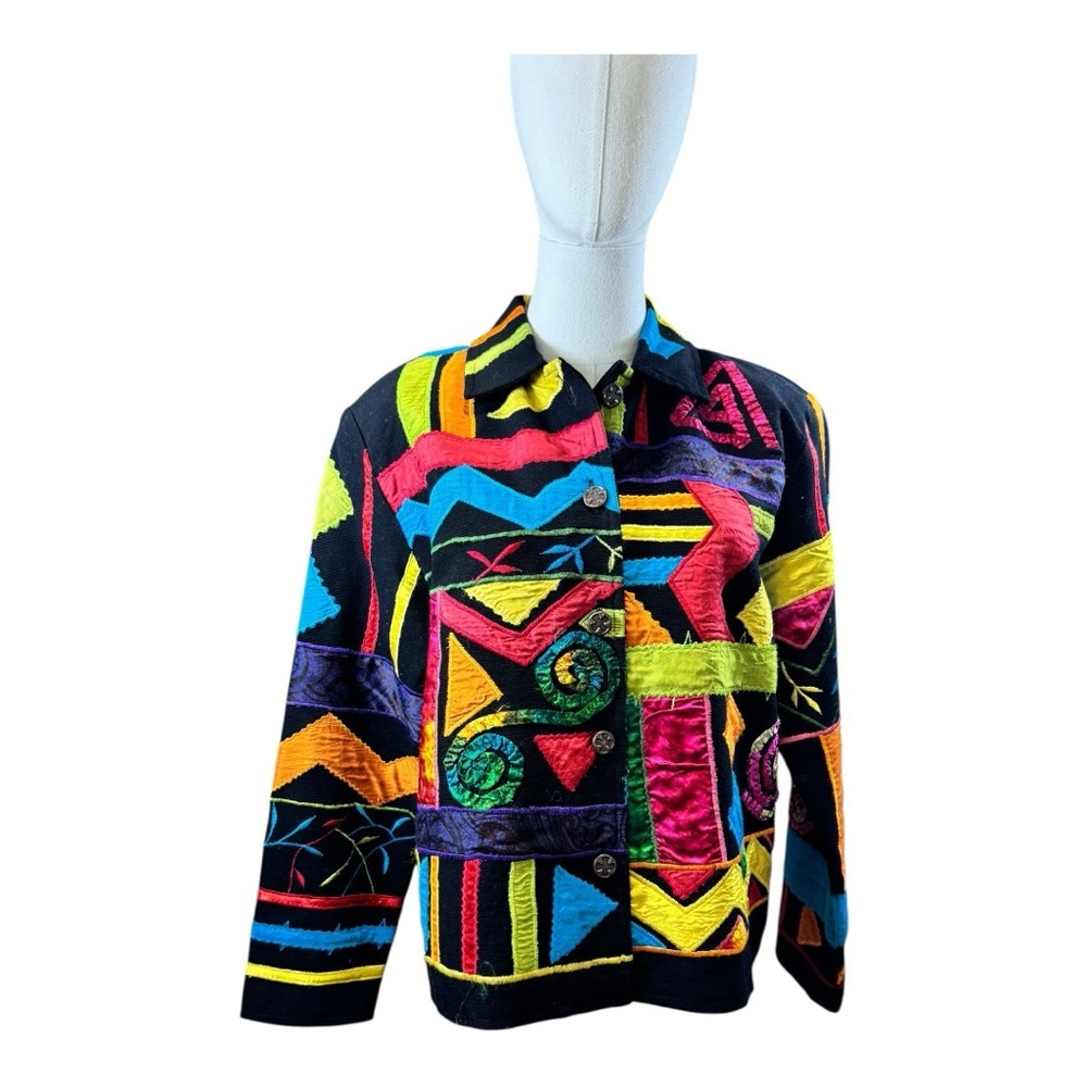 Daniel K Art to Wear Patchwork Jacket S Vintage Abstract Embroidery Multi-Color
